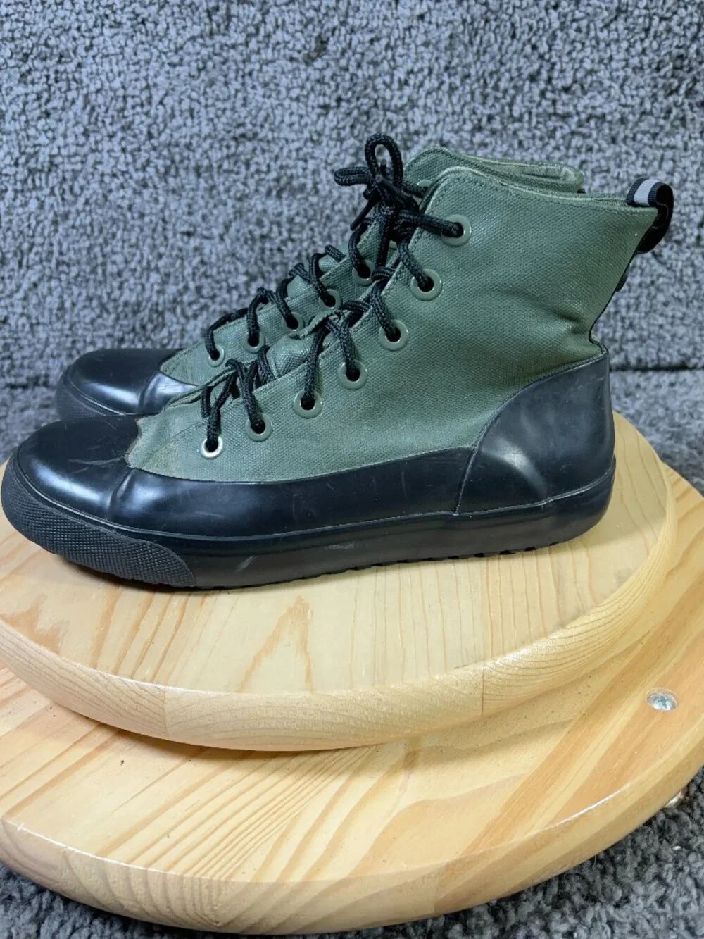 Hunter Combat Boots Women Size 9.5 Green Canvas Waterproof Rain High Top Sneaker